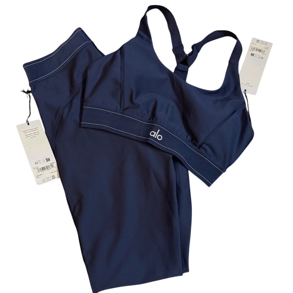 ALO Yoga Navy High-Waist Airlift Leggings bra suit up Navy large authentic NEW